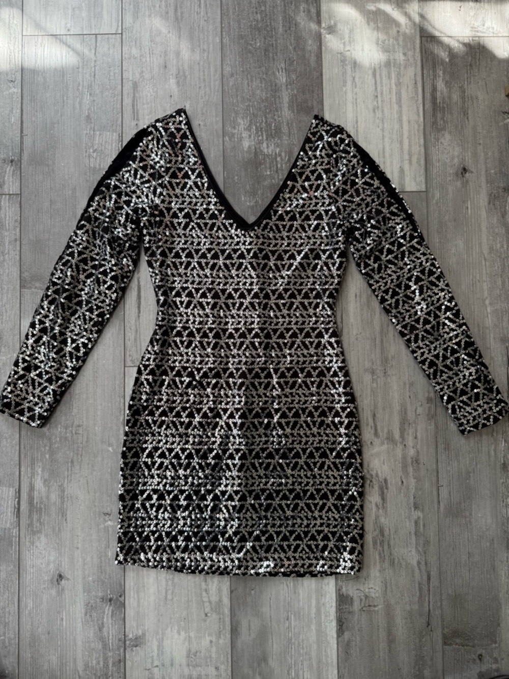 Frederick’s of Hollywood Black Silver Sequin Bodycon Mini Dress Small Party